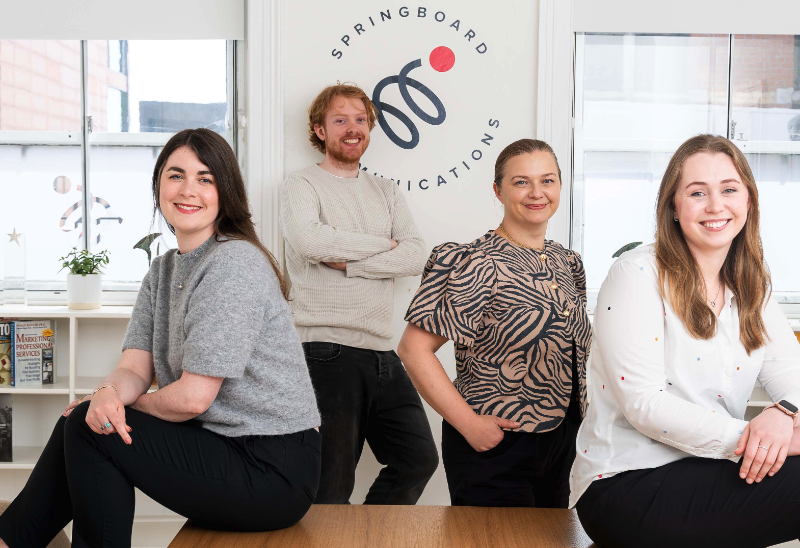 Springboard Communications appoints Associate Directors after a high-performance year. Ciara Flaherty, Anthony Malone, Maria Tracey and Chloe Kavanagh.